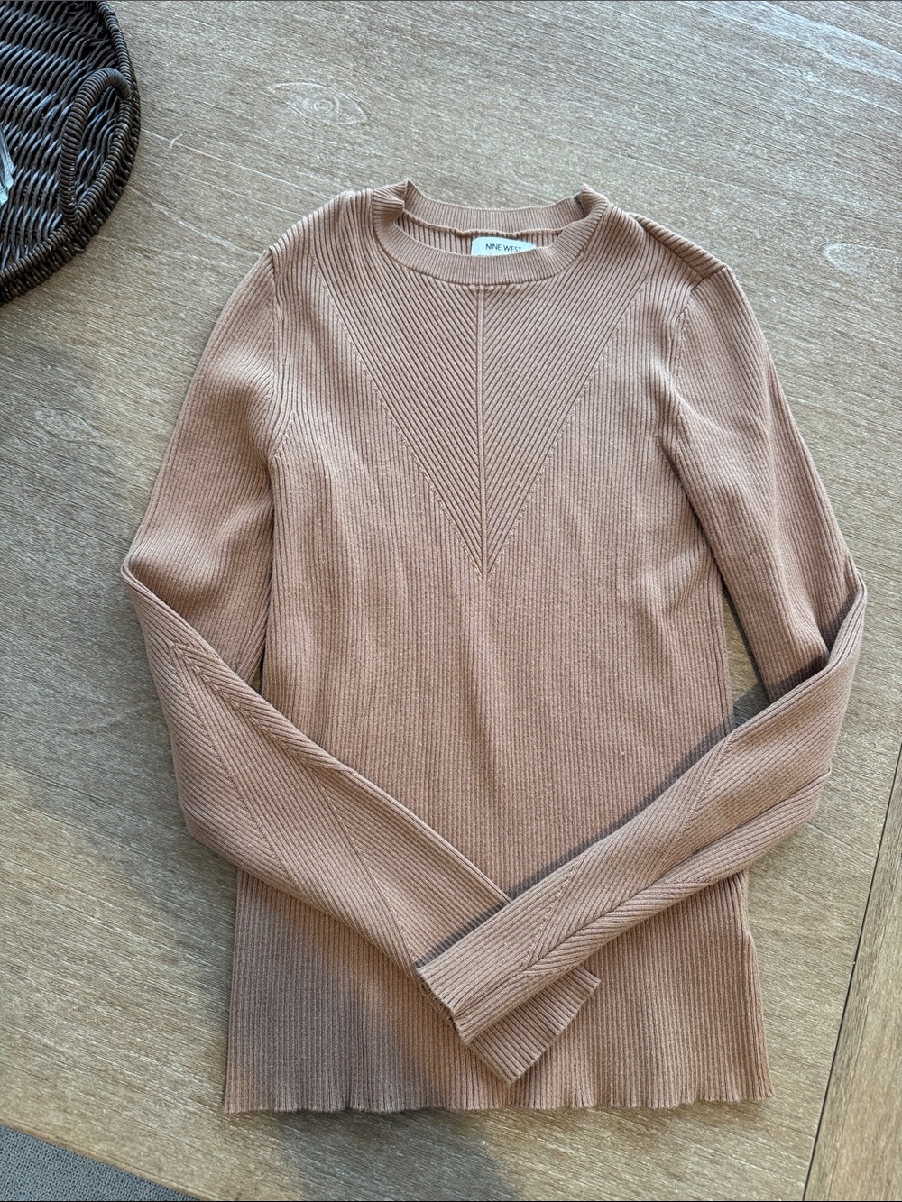 Tan Ribbed Crewneck Sweater